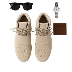 adidas Tubular Invader Strap Beige Men Sneakers Size 8 High-Top Fall Streetwear